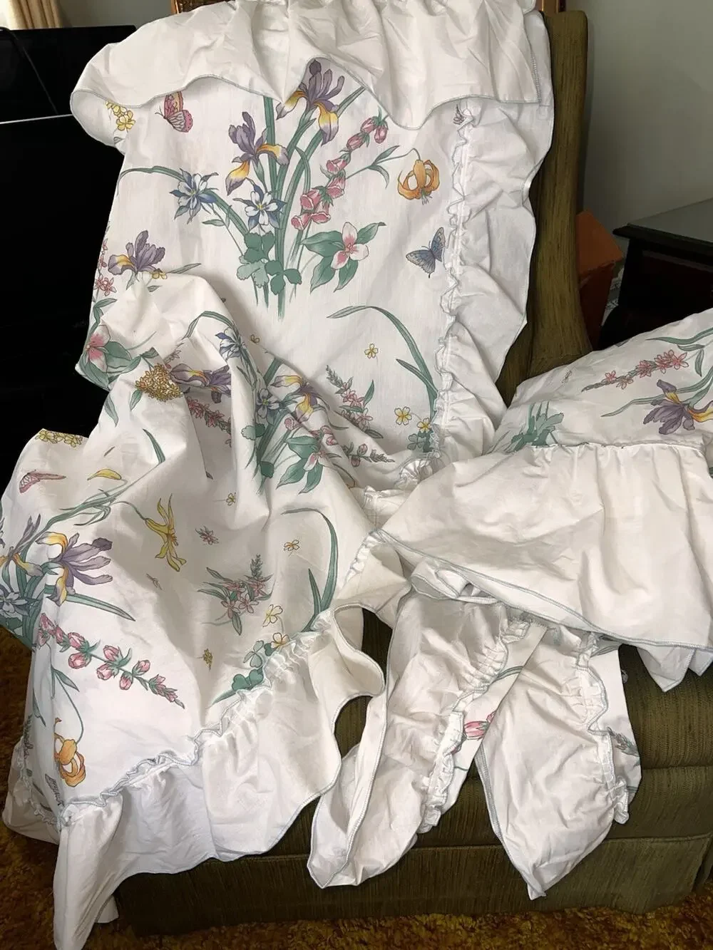 Vtg JC Penney Iris Butterfly Ruffled Priscilla Curtains 2 Panels 47x80 Cottage